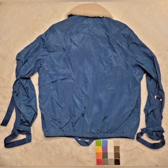 Helmut Lang Sheer Bomber Jacket Cobalt Blue Sz XS 100% Lamb Shearling Fur Collar - Picture 2 of 16